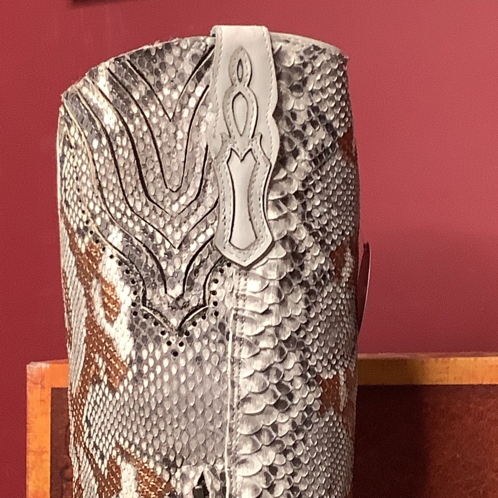 Corral Python Snake Skin Hand Painted Gold Accents Tall Top Western Boots 2”Heel - Picture 9 of 14